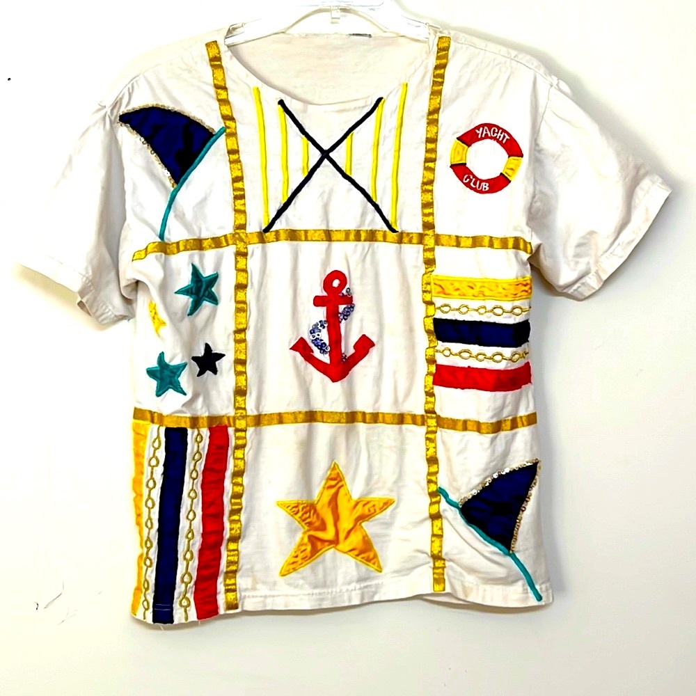 🌞 Yacht Club tee short sleeves blocks shapes textures bright colors women size L